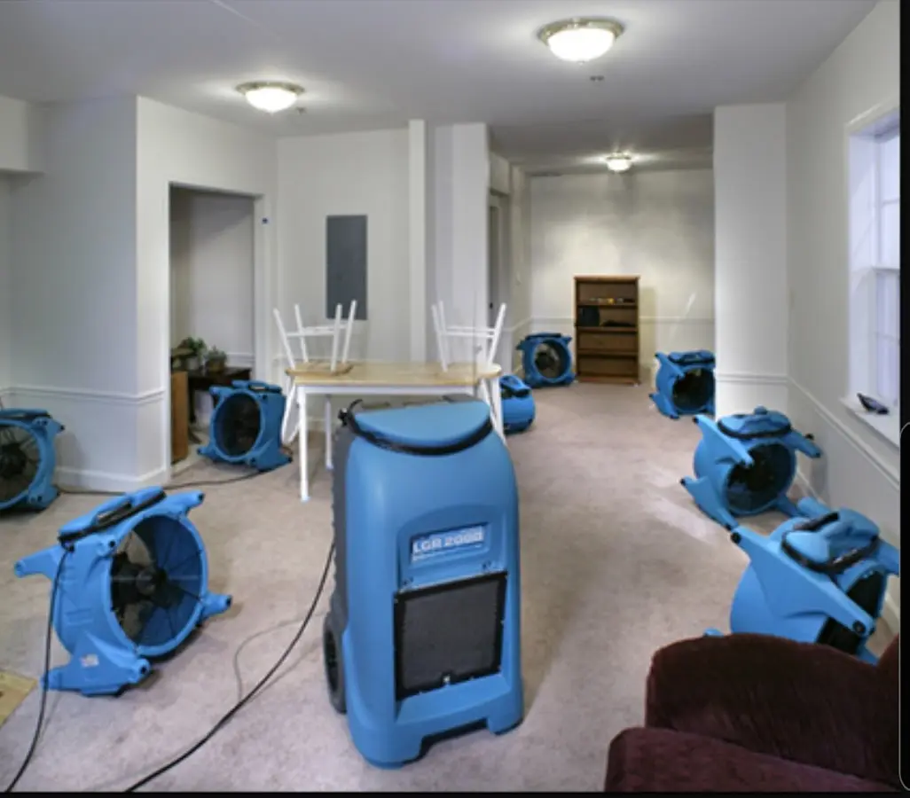 Air movers and dehumidifier setup for Water Extraction & Removal in Broadlands